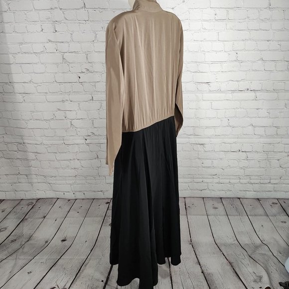 VTG Liz Roberts Black Beige Color Block Long Sleeve Polyester Maxi Dress Size 10 - Picture 3 of 11